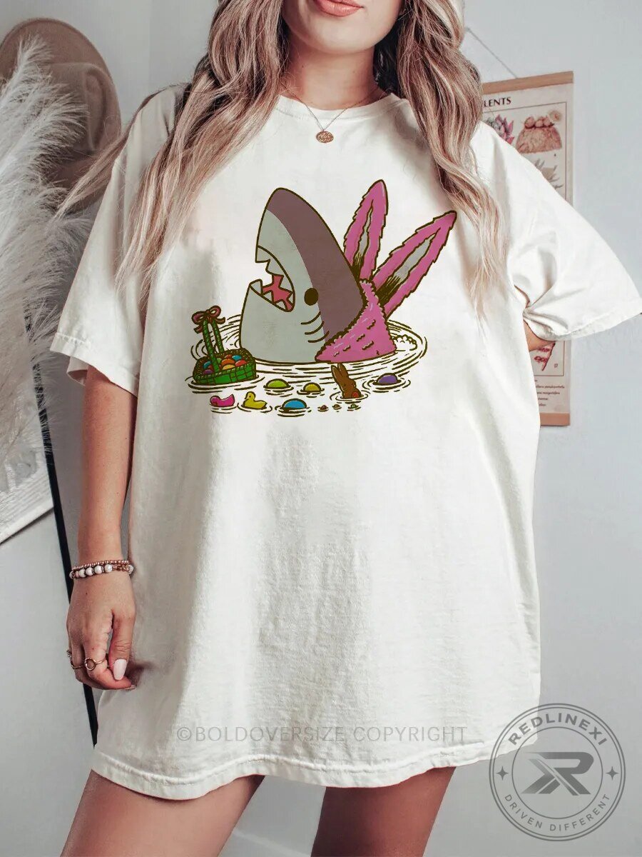 Funny Easter Shark with Bunny Ears and Easter Eggs T-Shirt