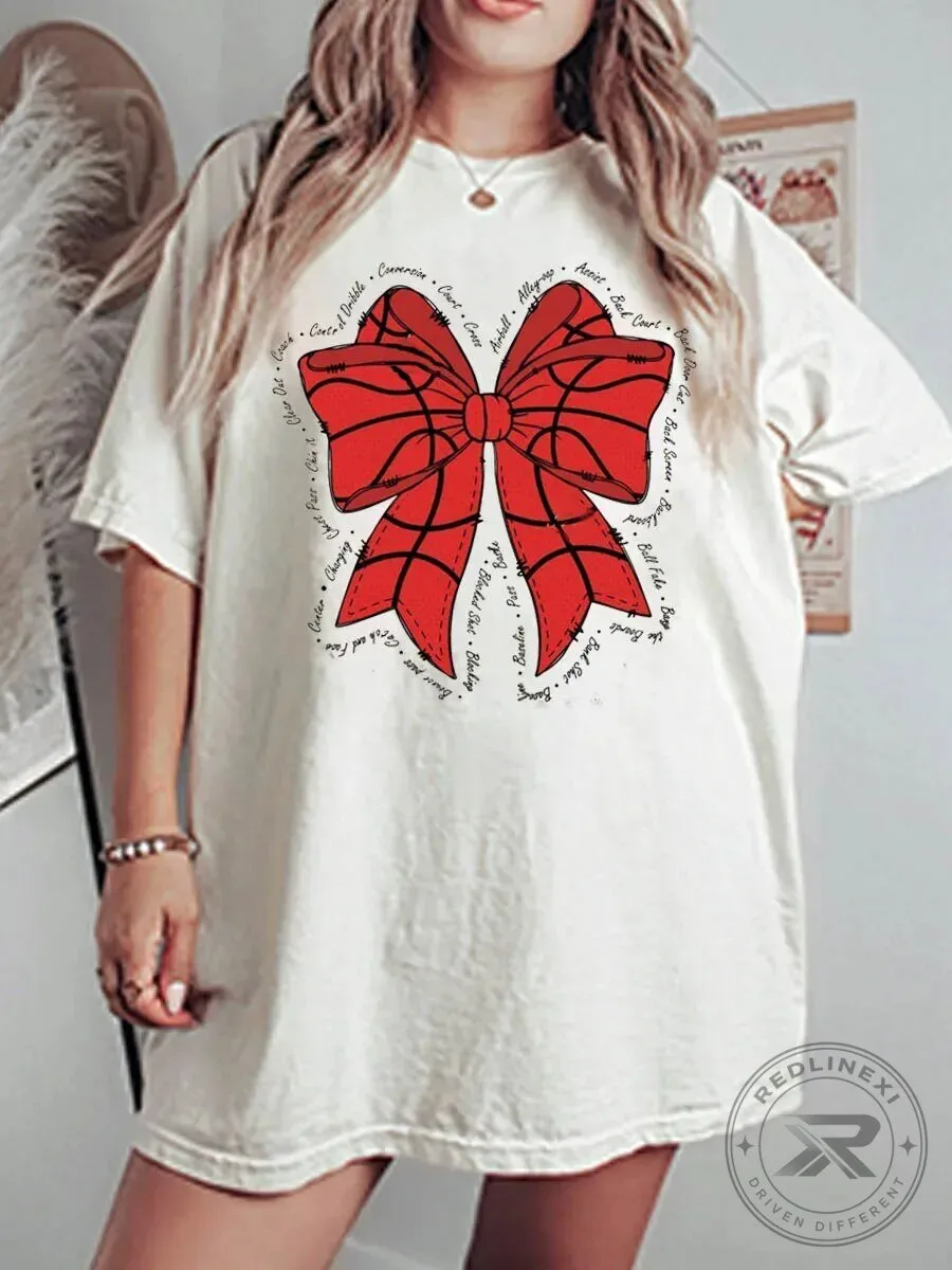 Basketball Tee Coquette Bow Oversized Graphic T-Shirt for Women
