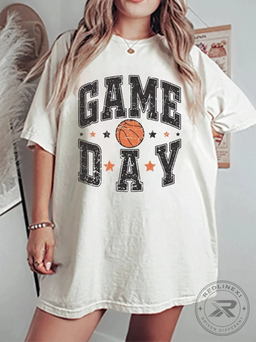 Basketball Game Day Vintage Oversized Graphic T-Shirt for Women